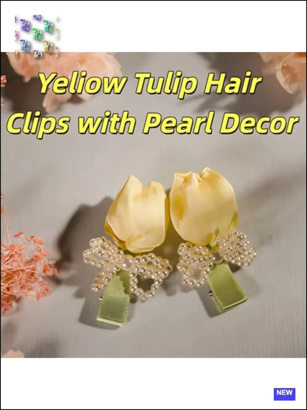 2 Pack 3D Tulip Hair Bow Clips Faux Pearl Flower Barrettes Non Slip Korean
